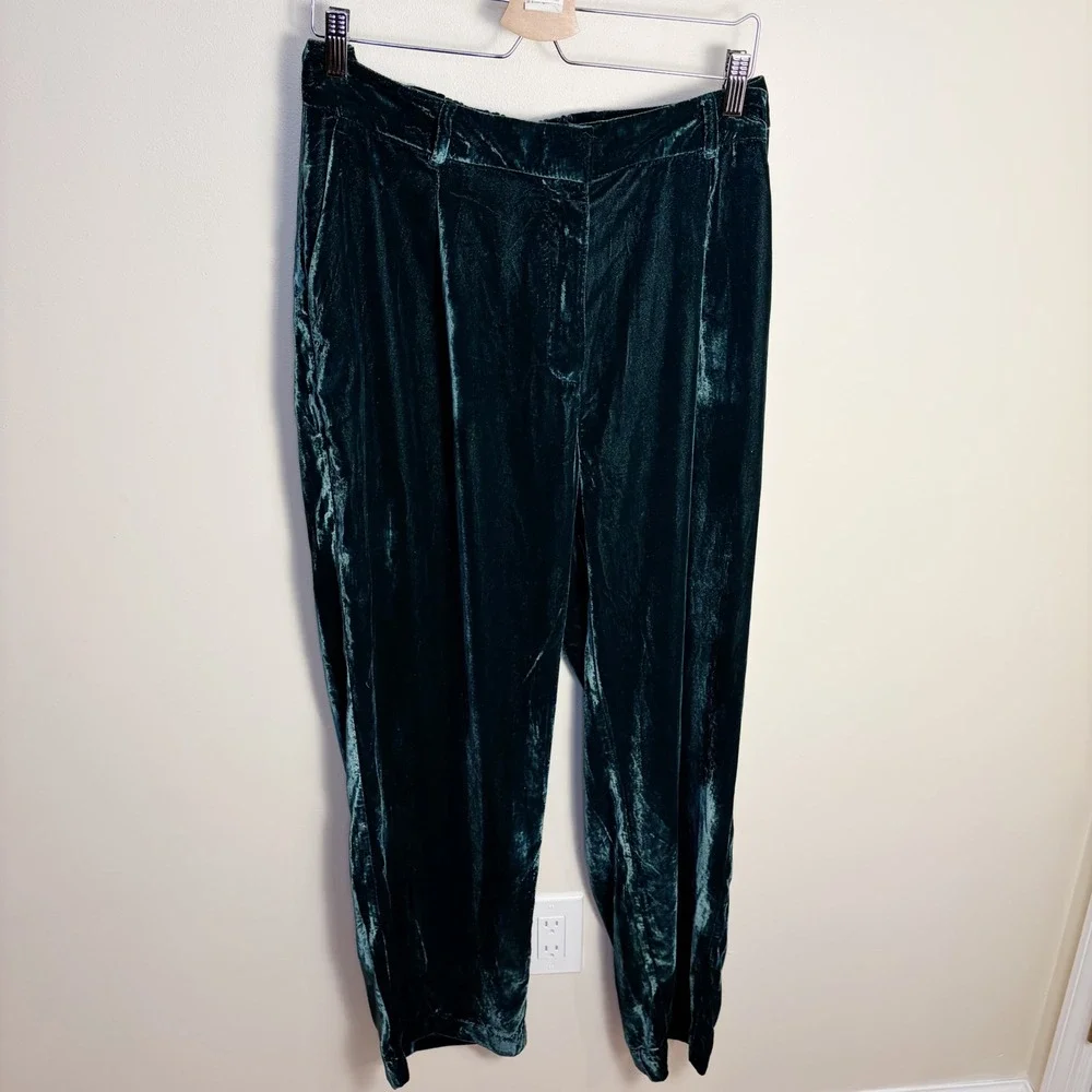 Old Navy Trousers Womens XL Green Taylor Wide Leg Velvet Extra High-Rise Pleated - Picture 2 of 8